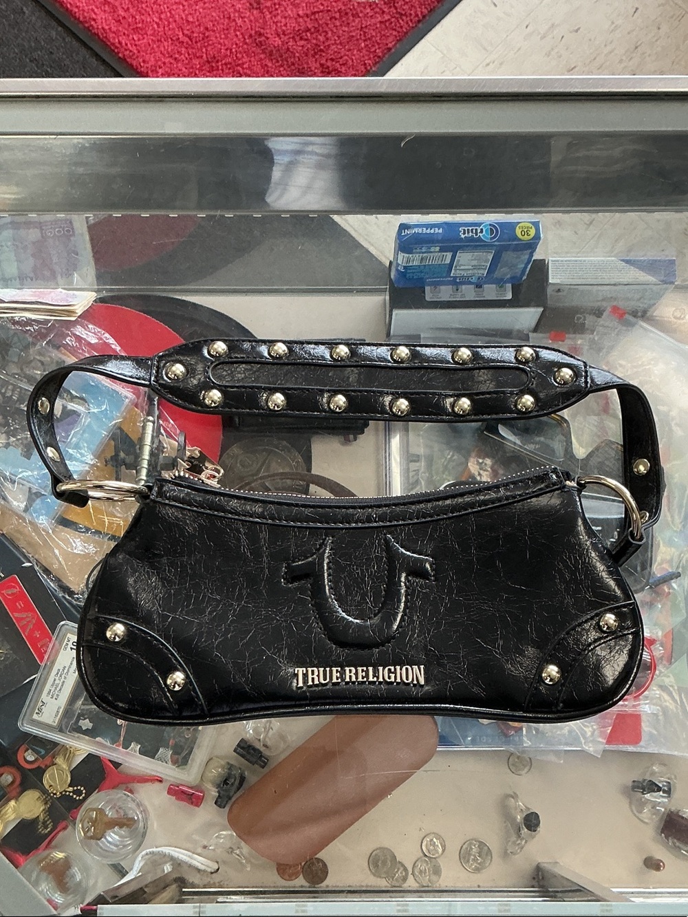 True Religion Black Studded Mini Shoulder Bag